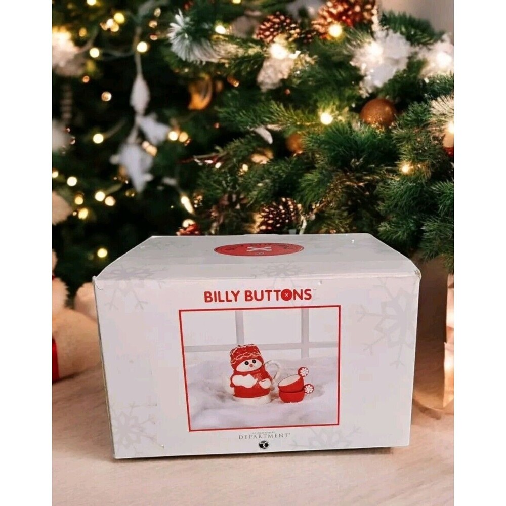 New Department 56 Billy Buttons Hot Cocoa Set Pot and 2 Cups Year 2002 Snowman